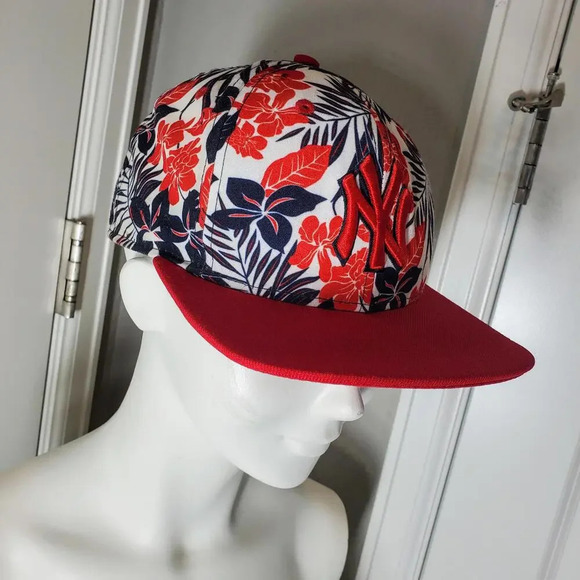 New Era MLB NY Yankees Snapback Hat OSFM Original Fit Adjustable Red Tropical - Picture 9 of 15
